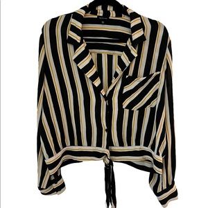 WHO WHAT WEAR | Stripe Button Blouse with Front Tie XXL